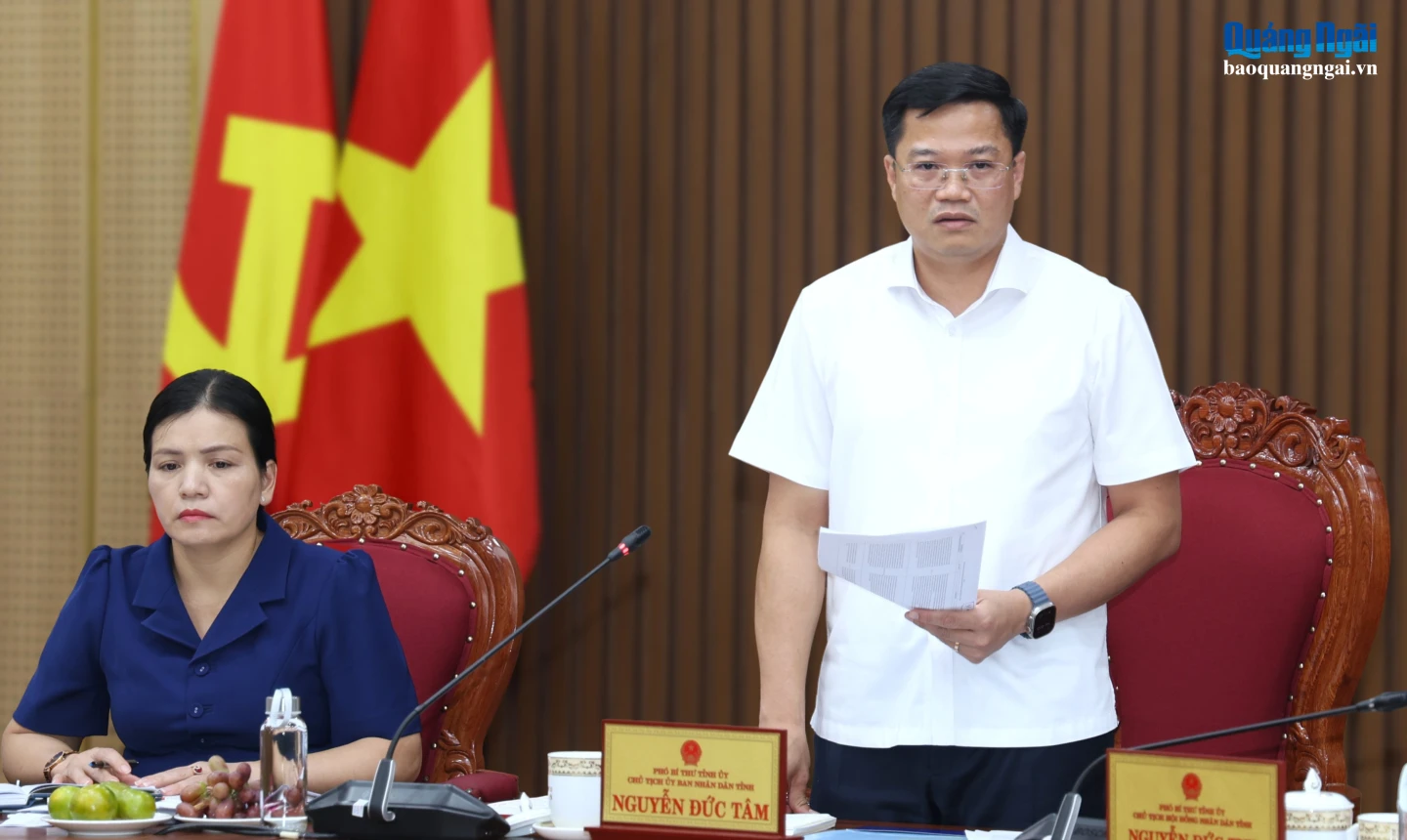 Phó Bí thư Tỉnh ủy, Chủ tịch UBND tỉnh Nguyễn Đức Tâm phát biểu tại buổi làm việc.