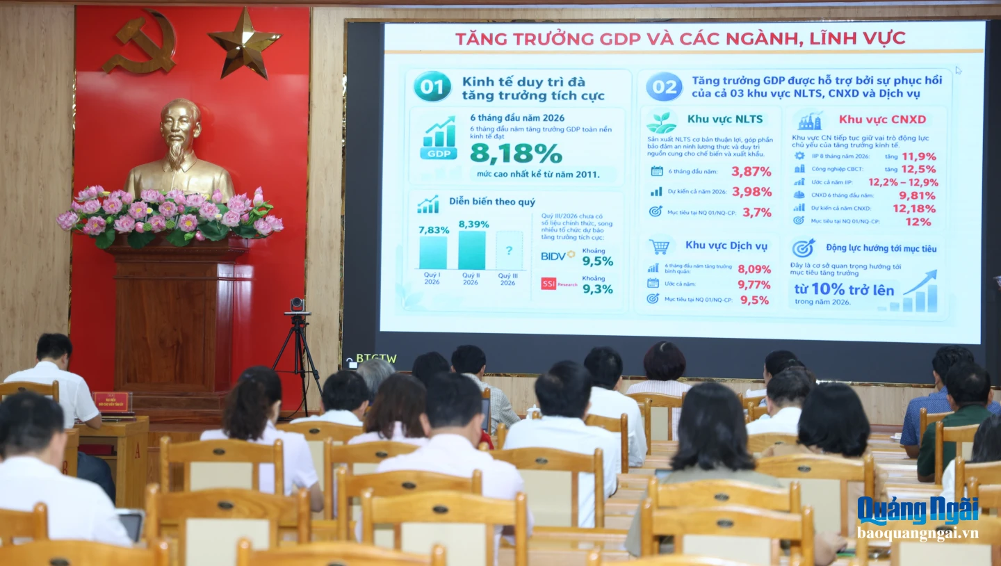Các đại biểu theo dõi nội dung thông tin về kinh tế - xã hội 9 tháng năm 2026.