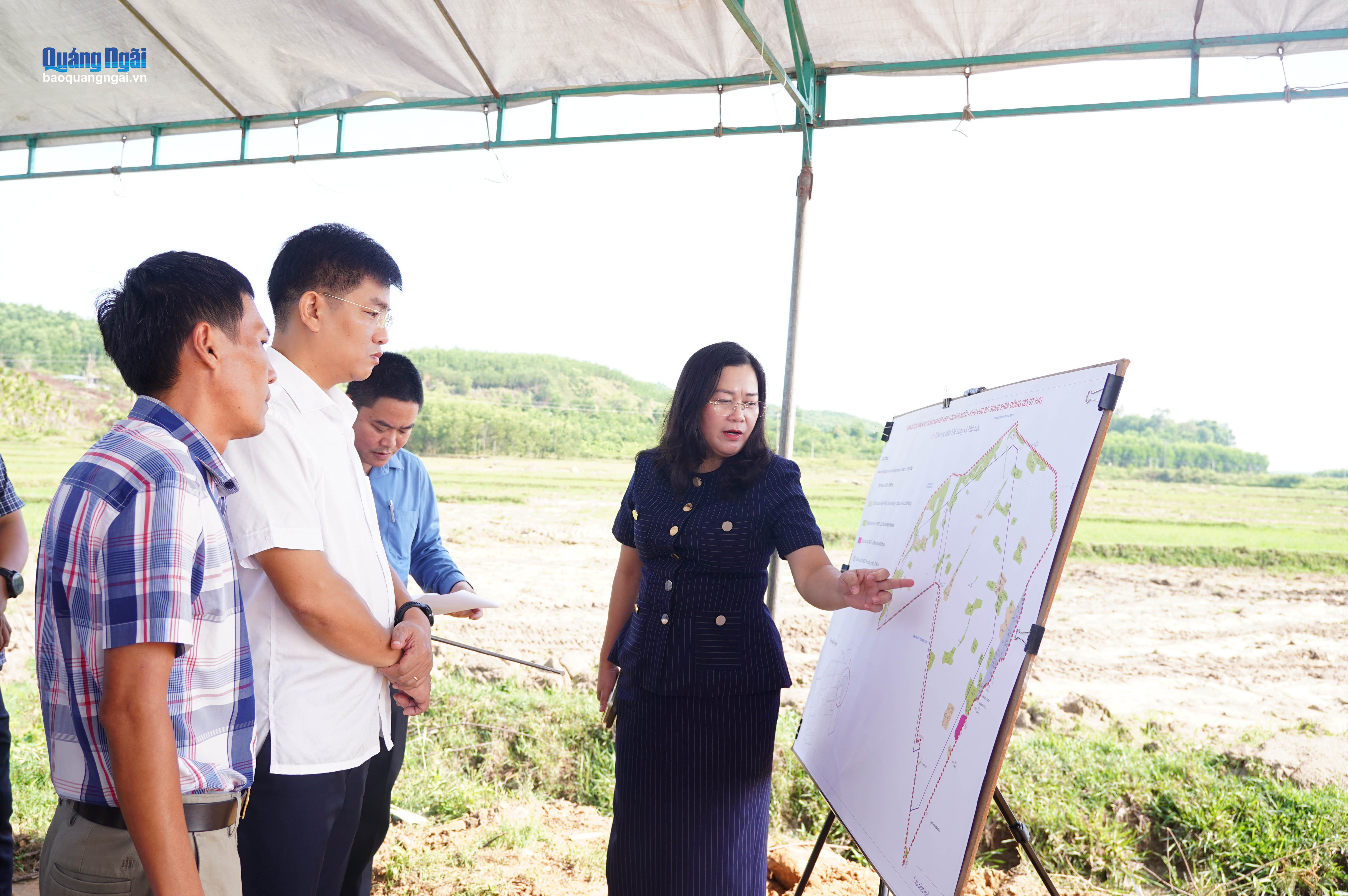 Lãnh đạo Công ty TNHH VSIP Quảng Ngãi báo cáo về tiến độ giải phóng mặt bằng của dự án KCN VSIP Quảng Ngãi.