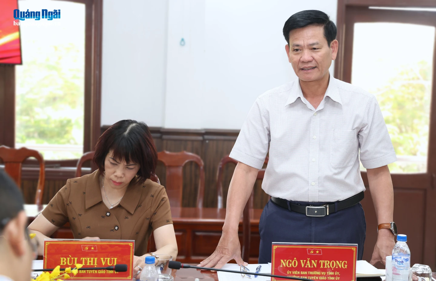 Ủy viên Ban Thường vụ, Trưởng Ban Tuyên giáo Tỉnh ủy Ngô Văn Trọng phát biểu tại cuộc họp.