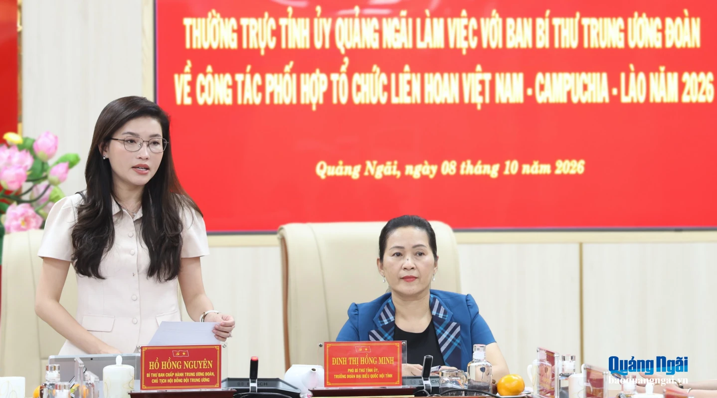 Bí thư Trung ương Đoàn, Chủ tịch Hội đồng Đội Trung ương Hồ Hồng Nguyên phát biểu tại buổi làm việc.