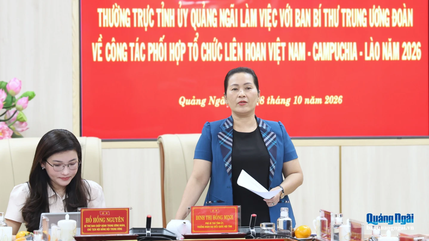 Phó Bí thư Tỉnh ủy, Trưởng Đoàn ĐBQH tỉnh Đinh Thị Hồng Minh phát biểu tại buổi làm việc.