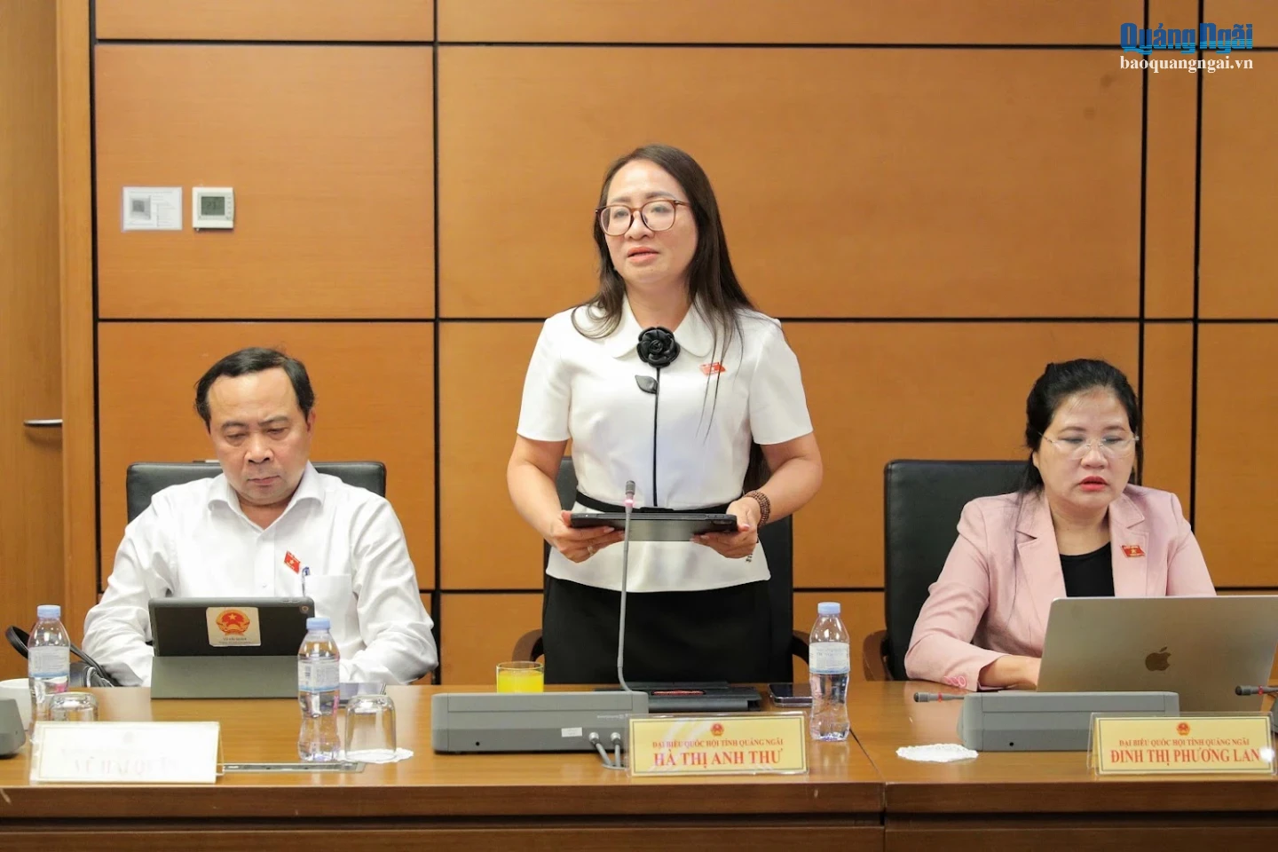 Phó Trưởng Đoàn ĐBQH chuyên trách tỉnh Hà Thị Anh Thư phát biểu thảo luận.