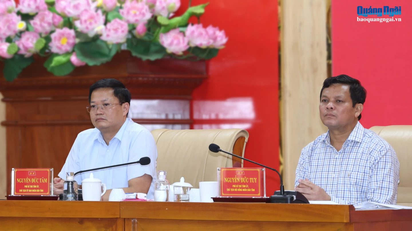 Phó Bí thư Tỉnh ủy, Chủ tịch HĐND tỉnh Nguyễn Đức Tuy và Phó Bí thư Tỉnh ủy, Chủ tịch UBND tỉnh Nguyễn Đức Tâm chủ trì hội nghị.