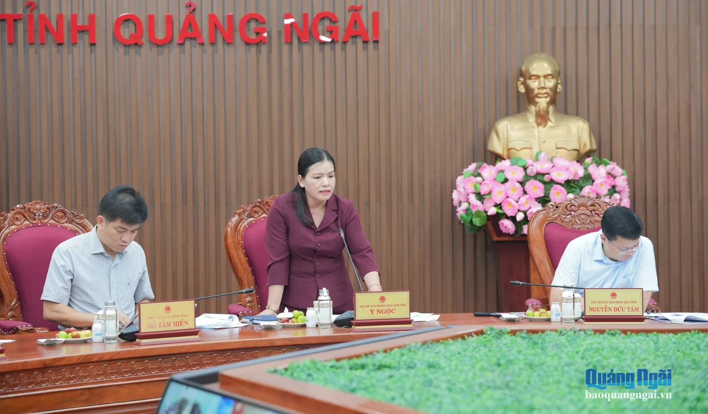 Ủy viên Ban Thường vụ Tỉnh ủy, Phó Chủ tịch Thường trực UBND tỉnh Y Ngọc phát biểu tại cuộc họp.