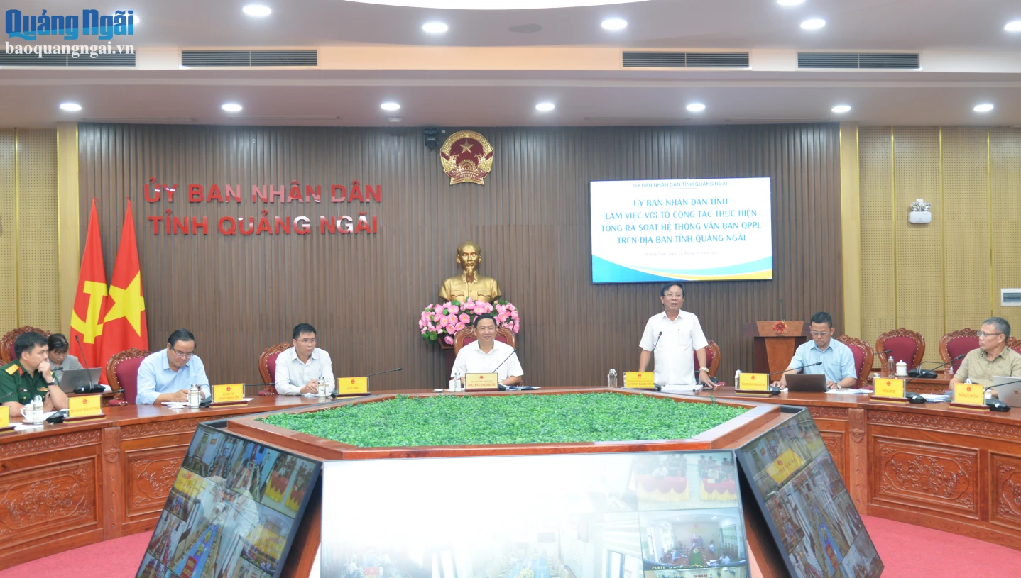 Ủy viên Ban Thường vụ Tỉnh ủy, Trưởng Ban Quản lý KKT Dung Quất và các KCN tỉnh Lương Kim Sơn phát biểu tại buổi làm việc.