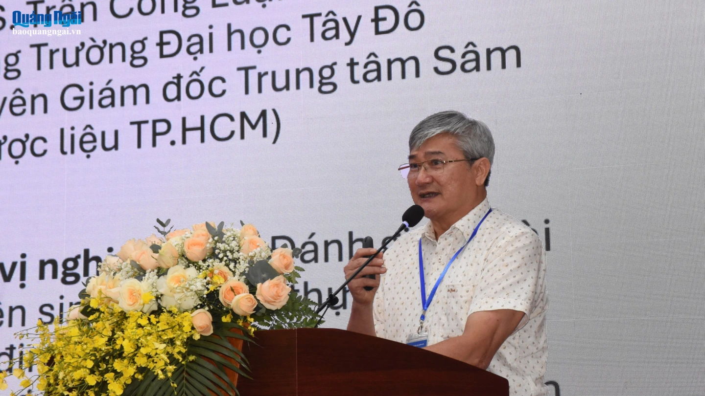 Giáo sư, tiến sĩ Trần Công Luận - Hiệu trưởng Trường Đại học Tây Đô (TP.Cần Thơ) tham luận tại hội thảo.