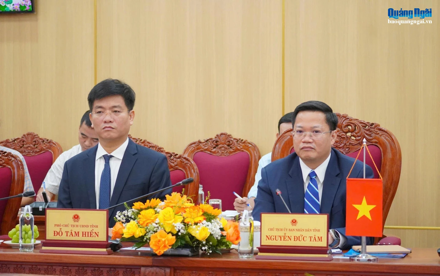 Phó Bí thư Tỉnh ủy, Chủ tịch UBND tỉnh Nguyễn Đức Tâm và Phó Chủ tịch UBND tỉnh Đỗ Tâm Hiển tại buổi làm việc.